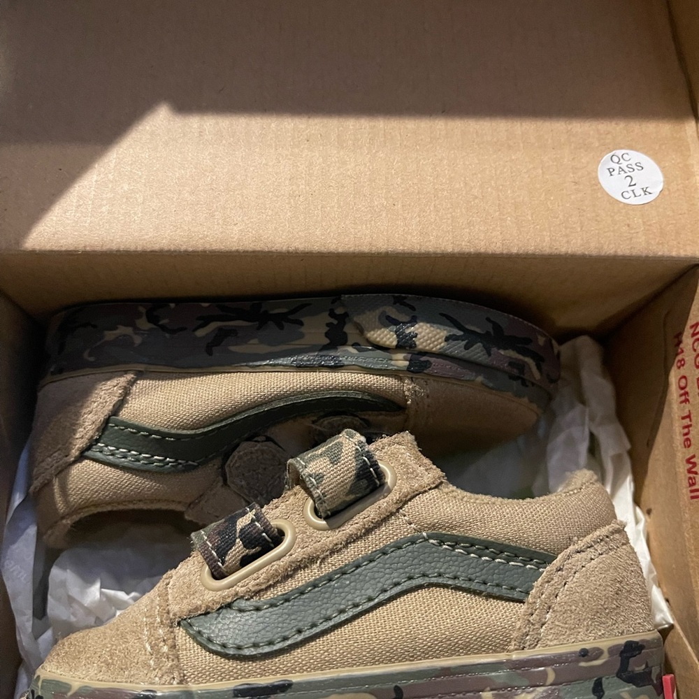 Vans Kids Tan and Green Camouflage Sneakers